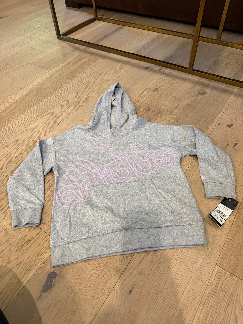 adidas Gray Hoodie with Pink Logo - Kids Lightweight Sweatshirt